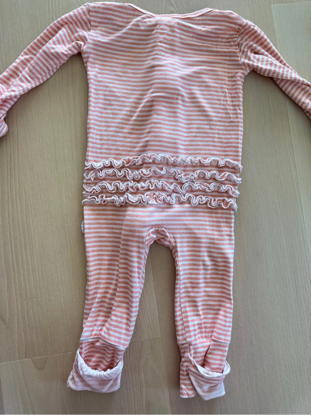 Gigi & Max Pink Stripe Ruffle Baby One-Piece Bamboo Pajamas